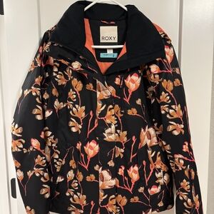 Roxy Women's Black and Orange Floral Ski Jacket